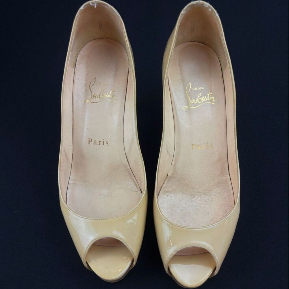 ~ Christian Louboutin Authentic Pumps 37.5 Flaws Heels 3" PeepToe 7.5 Very Privé - Picture 14 of 16